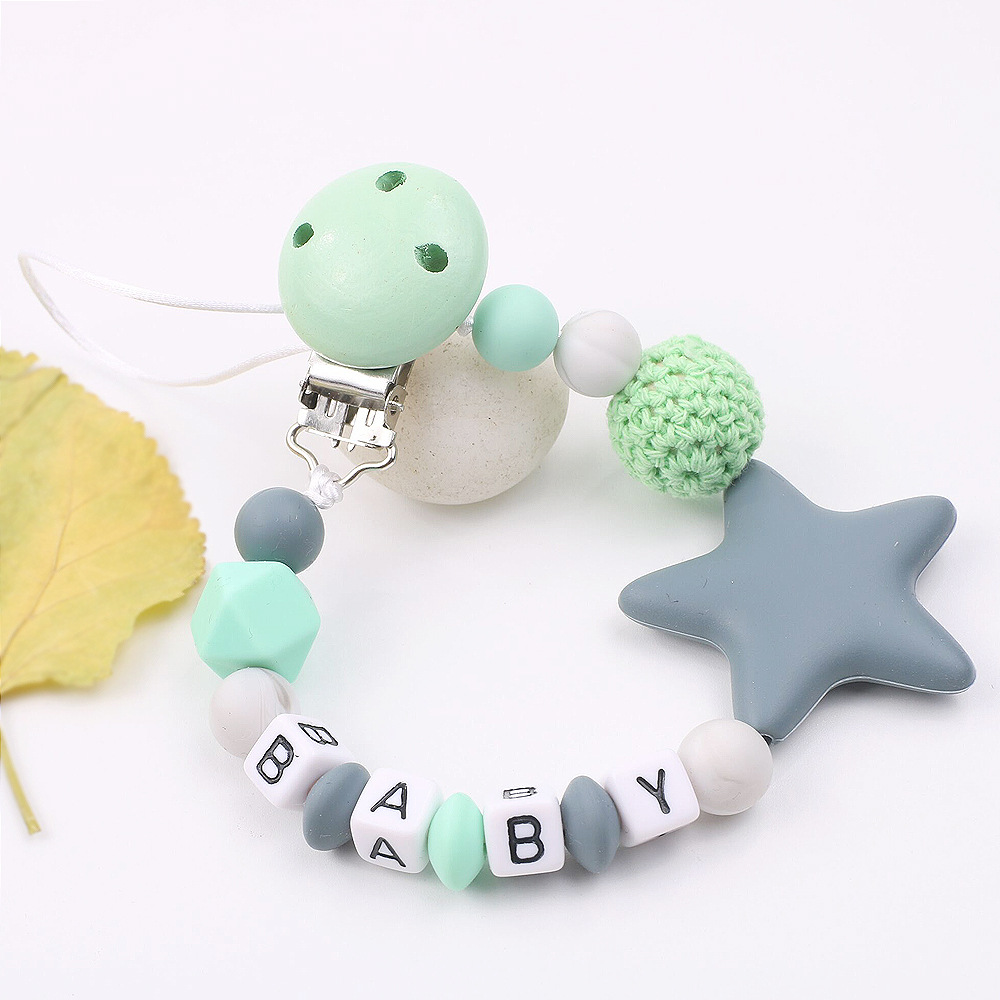 INS Maternal and Child Supplies Pacifier Clip Hot Sale Silicone Nipple Chain Amazon Foreign Trade Five-Pointed Star Drop-Preventing Chain