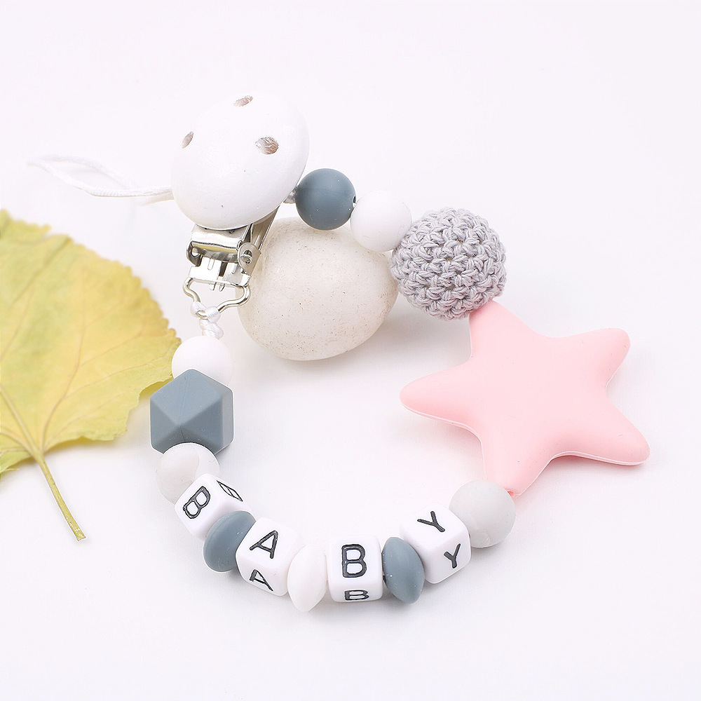 INS Maternal and Child Supplies Pacifier Clip Hot Sale Silicone Nipple Chain Amazon Foreign Trade Five-Pointed Star Drop-Preventing Chain