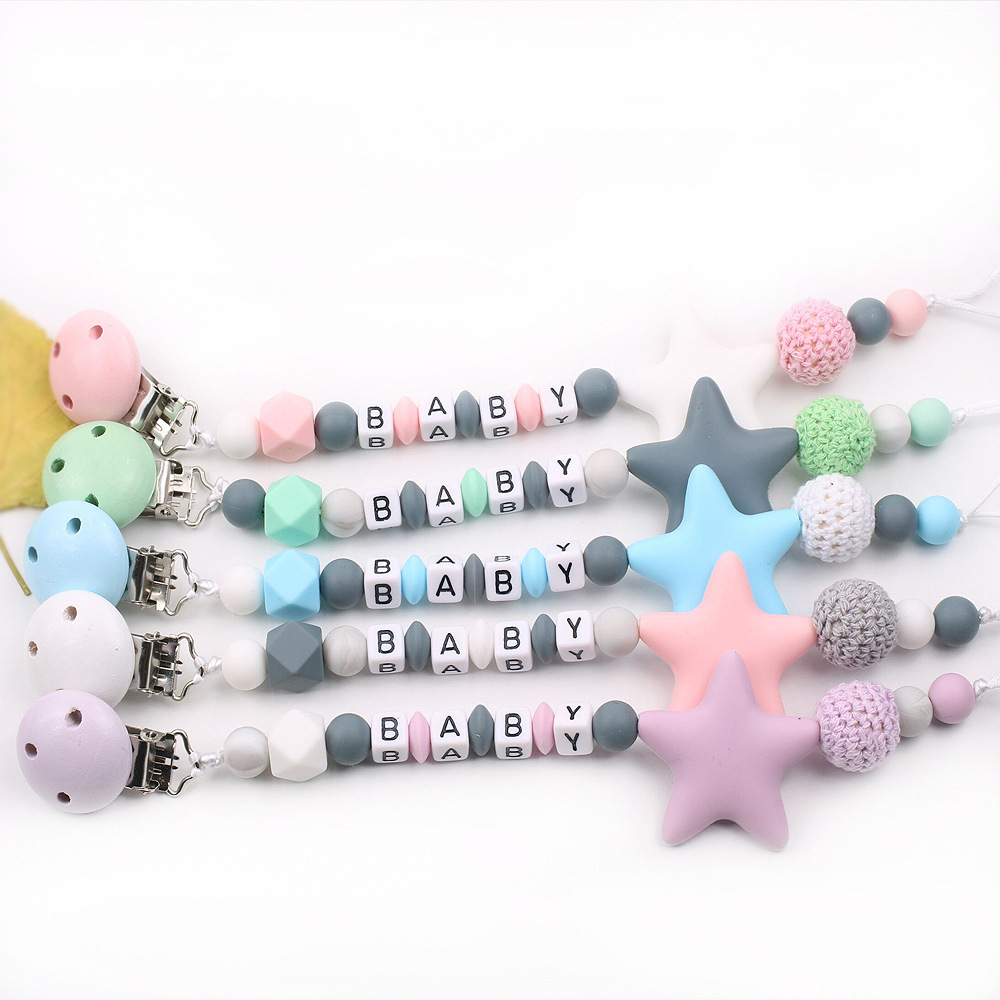 INS Maternal and Child Supplies Pacifier Clip Hot Sale Silicone Nipple Chain Amazon Foreign Trade Five-Pointed Star Drop-Preventing Chain