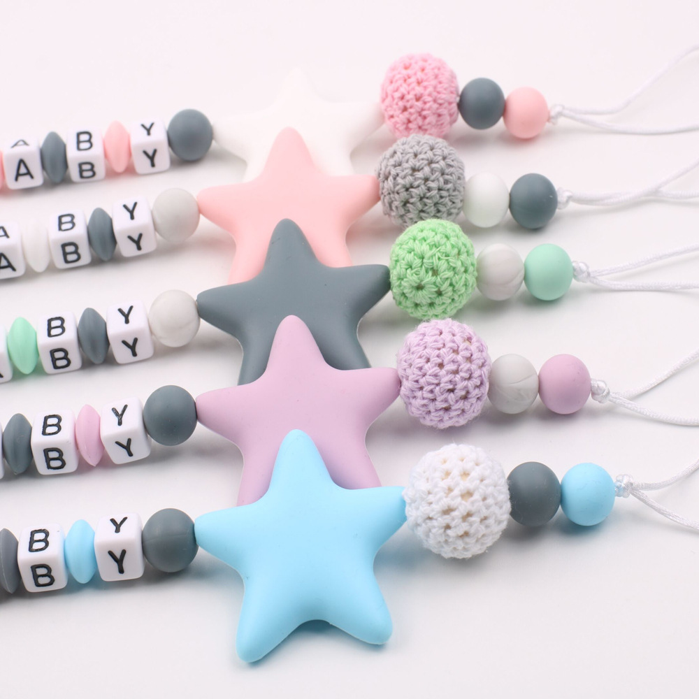 INS Maternal and Child Supplies Pacifier Clip Hot Sale Silicone Nipple Chain Amazon Foreign Trade Five-Pointed Star Drop-Preventing Chain