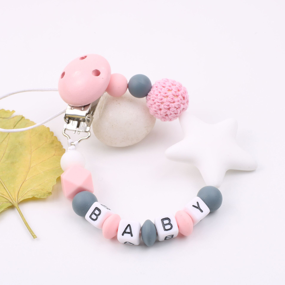 INS Maternal and Child Supplies Pacifier Clip Hot Sale Silicone Nipple Chain Amazon Foreign Trade Five-Pointed Star Drop-Preventing Chain