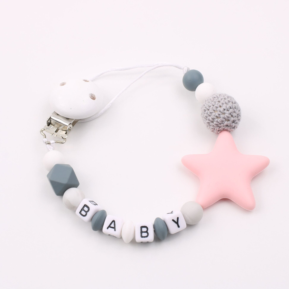 INS Maternal and Child Supplies Pacifier Clip Hot Sale Silicone Nipple Chain Amazon Foreign Trade Five-Pointed Star Drop-Preventing Chain