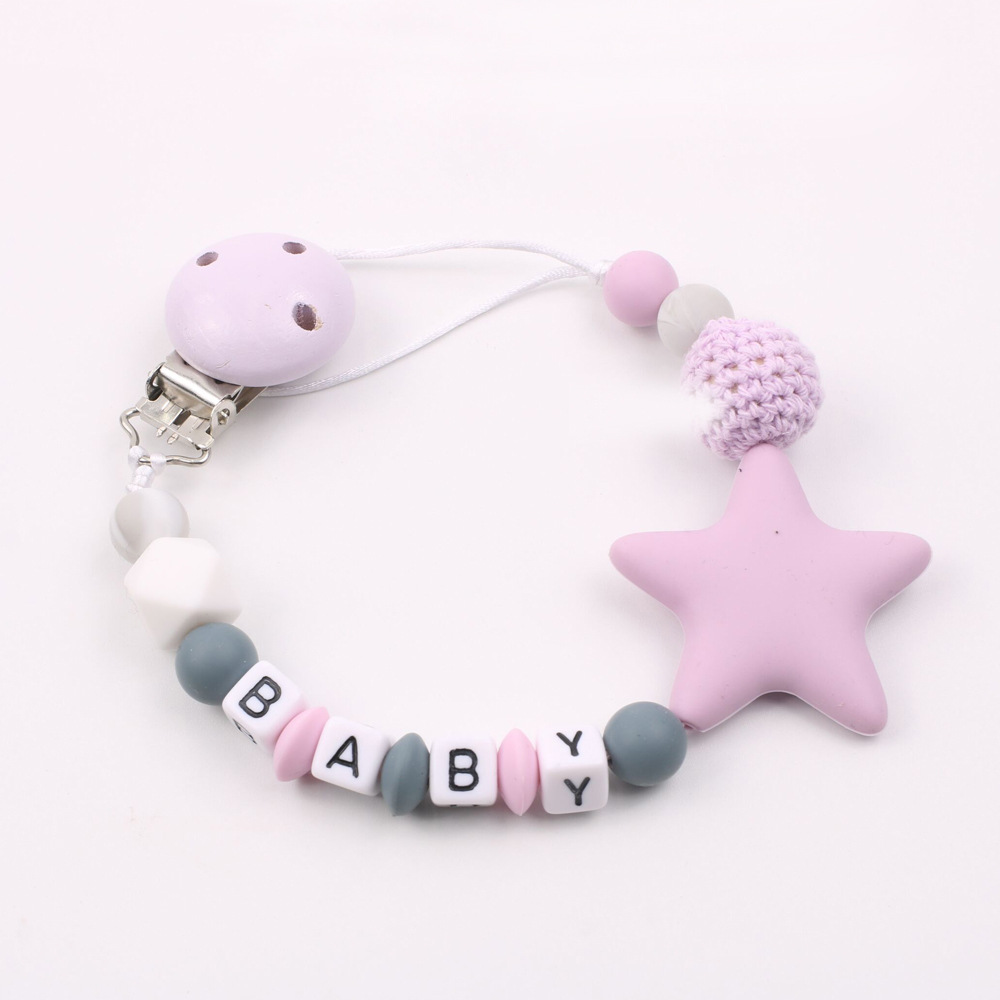 INS Maternal and Child Supplies Pacifier Clip Hot Sale Silicone Nipple Chain Amazon Foreign Trade Five-Pointed Star Drop-Preventing Chain