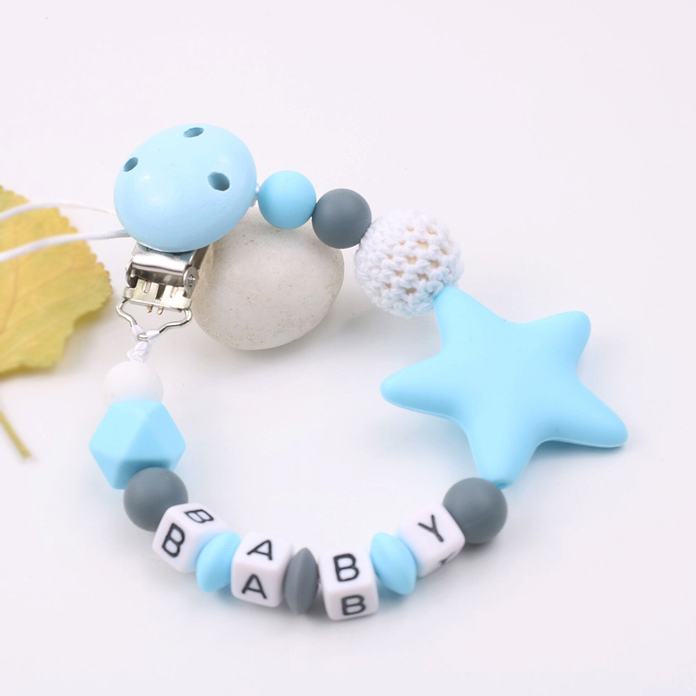INS Maternal and Child Supplies Pacifier Clip Hot Sale Silicone Nipple Chain Amazon Foreign Trade Five-Pointed Star Drop-Preventing Chain