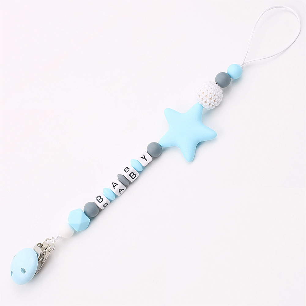 INS Maternal and Child Supplies Pacifier Clip Hot Sale Silicone Nipple Chain Amazon Foreign Trade Five-Pointed Star Drop-Preventing Chain