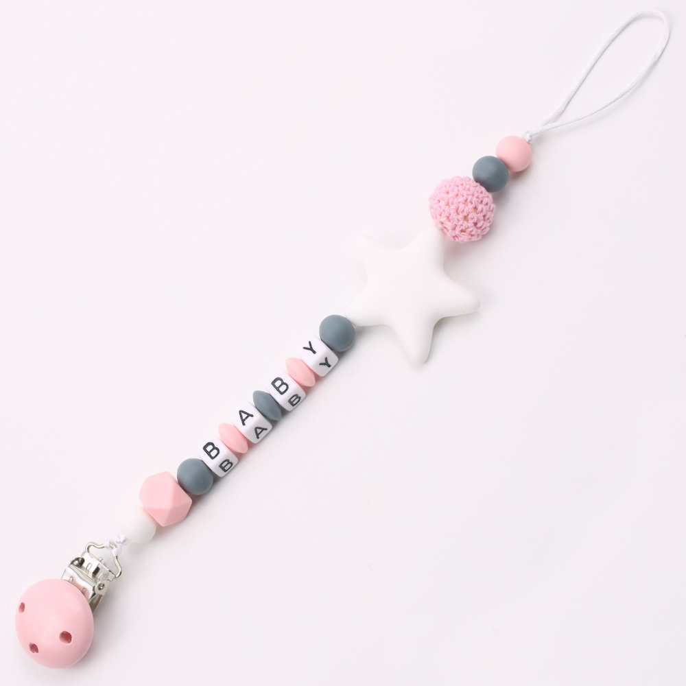 INS Maternal and Child Supplies Pacifier Clip Hot Sale Silicone Nipple Chain Amazon Foreign Trade Five-Pointed Star Drop-Preventing Chain