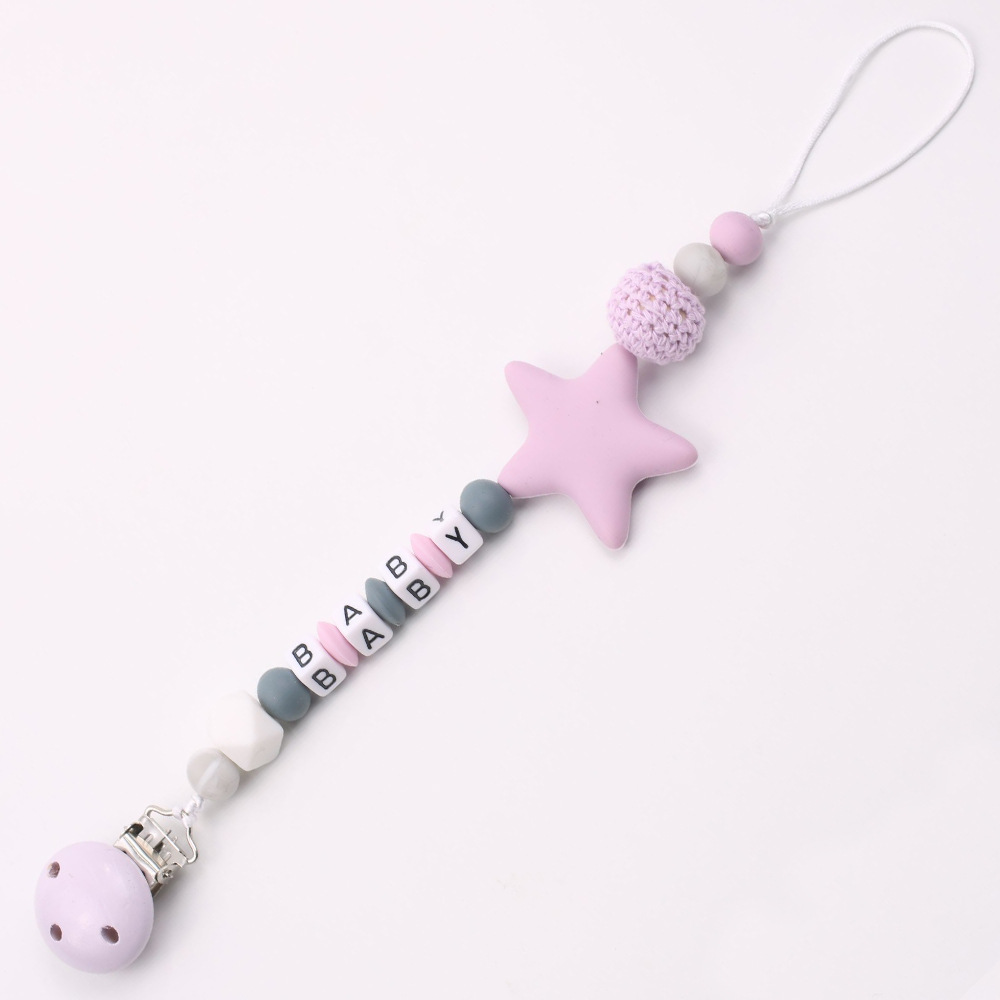 INS Maternal and Child Supplies Pacifier Clip Hot Sale Silicone Nipple Chain Amazon Foreign Trade Five-Pointed Star Drop-Preventing Chain