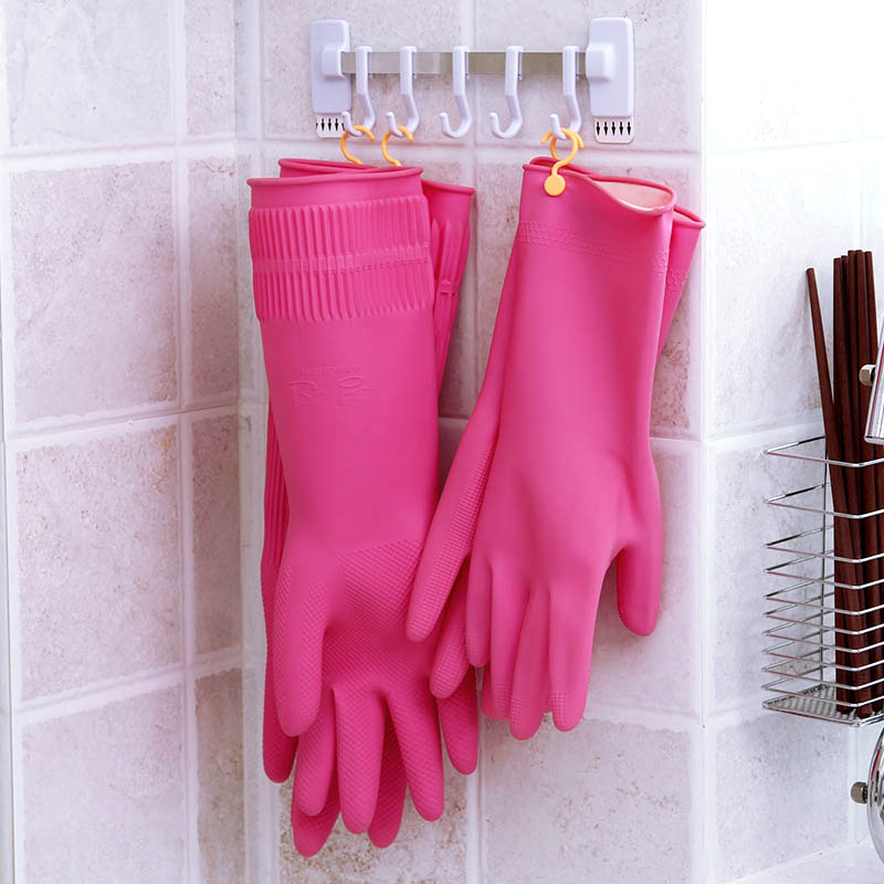 South Korea Imported Kitchen Dishwashing Gloves Rubber Thickened Cleaning Household Gloves Laundry Rubber Extended Waterproof Gloves