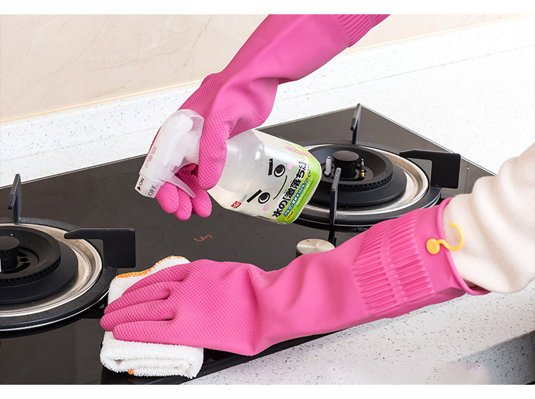 South Korea Imported Kitchen Dishwashing Gloves Rubber Thickened Cleaning Household Gloves Laundry Rubber Extended Waterproof Gloves