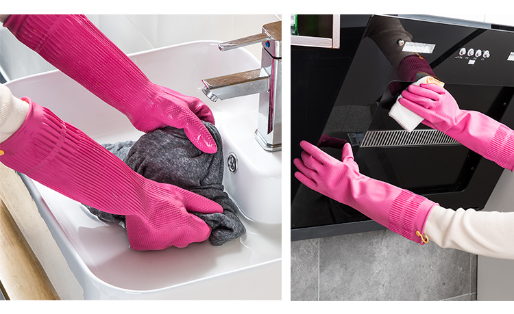 South Korea Imported Kitchen Dishwashing Gloves Rubber Thickened Cleaning Household Gloves Laundry Rubber Extended Waterproof Gloves
