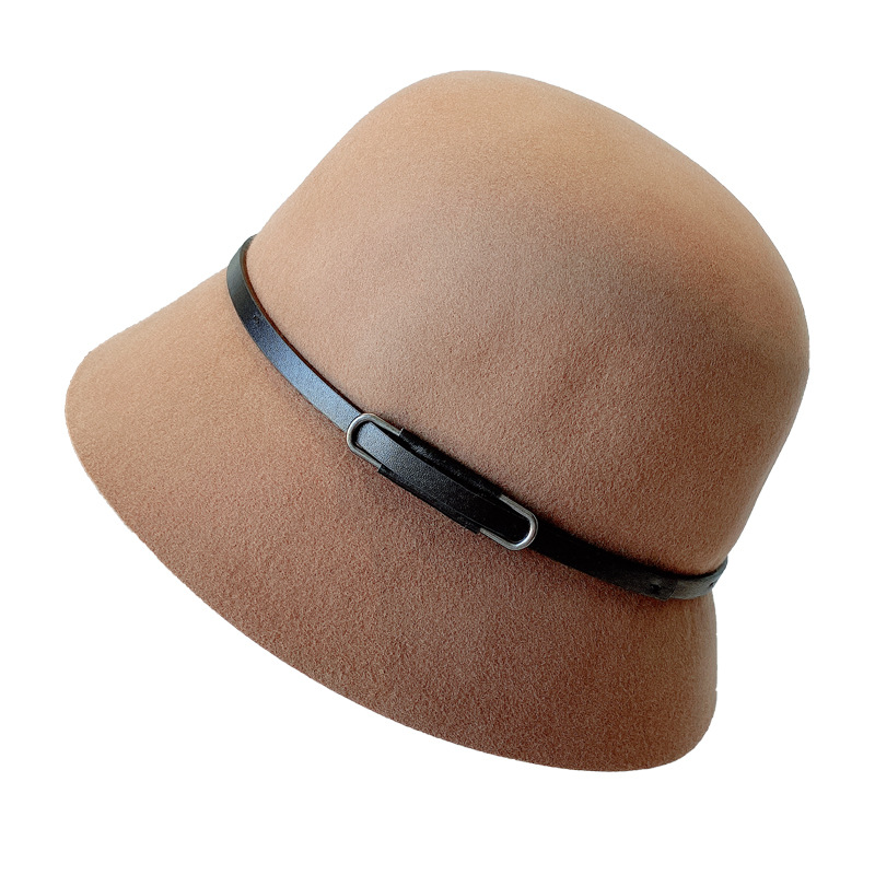 Autumn and Winter Australian Imported Wool Woolen Hat Women&#039;s Japanese Belt Hat All-Matching Solid Color Fisherman Hat Factory Wholesale
