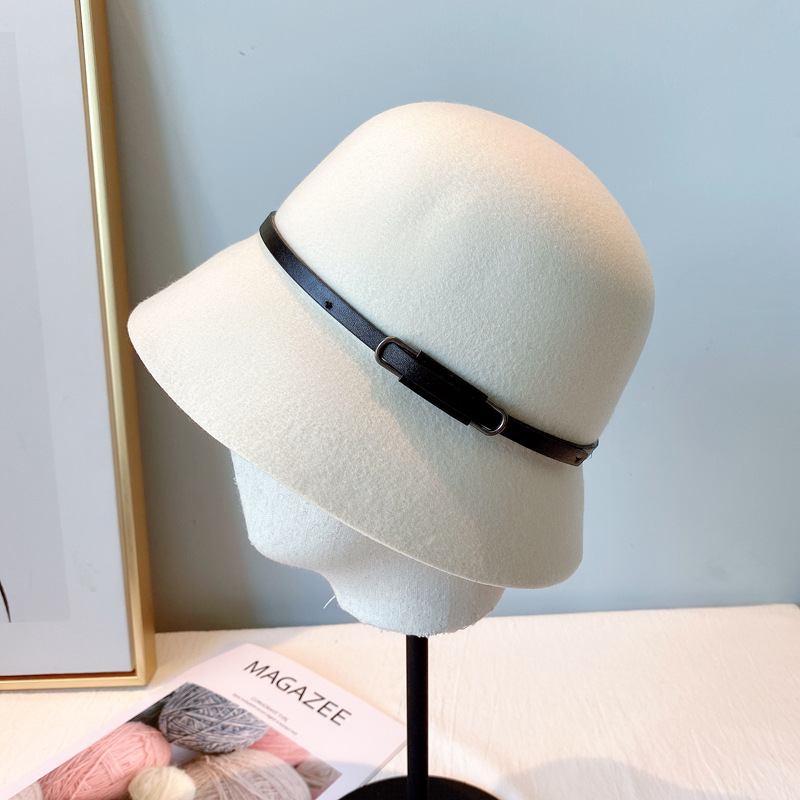 Autumn and Winter Australian Imported Wool Woolen Hat Women&#039;s Japanese Belt Hat All-Matching Solid Color Fisherman Hat Factory Wholesale