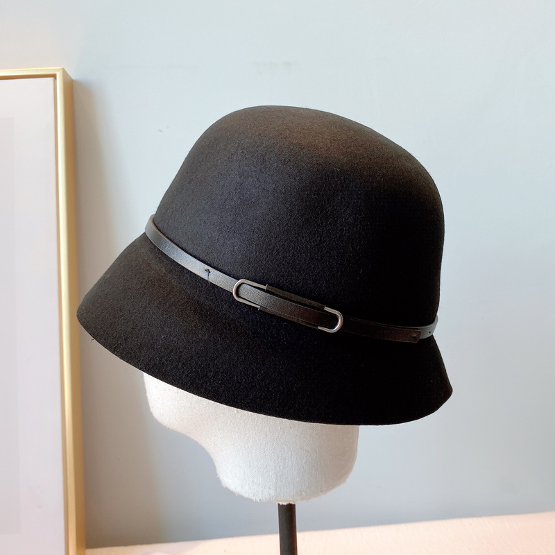 Autumn and Winter Australian Imported Wool Woolen Hat Women's Japanese Belt Hat All-Matching Solid Color Fisherman Hat Factory Wholesale