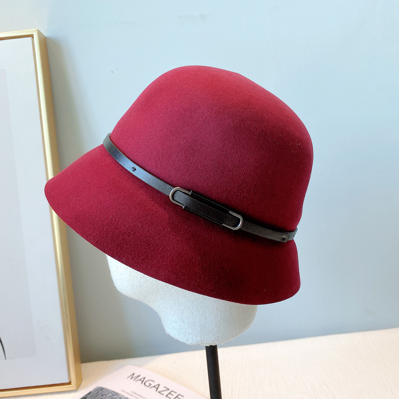 Autumn and Winter Australian Imported Wool Woolen Hat Women's Japanese Belt Hat All-Matching Solid Color Fisherman Hat Factory Wholesale