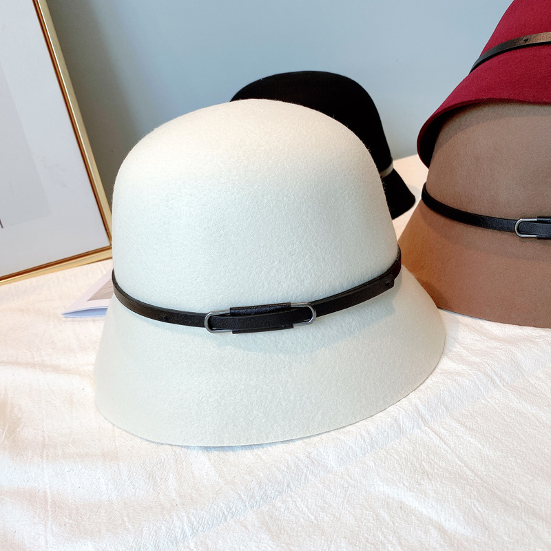 Autumn and Winter Australian Imported Wool Woolen Hat Women's Japanese Belt Hat All-Matching Solid Color Fisherman Hat Factory Wholesale