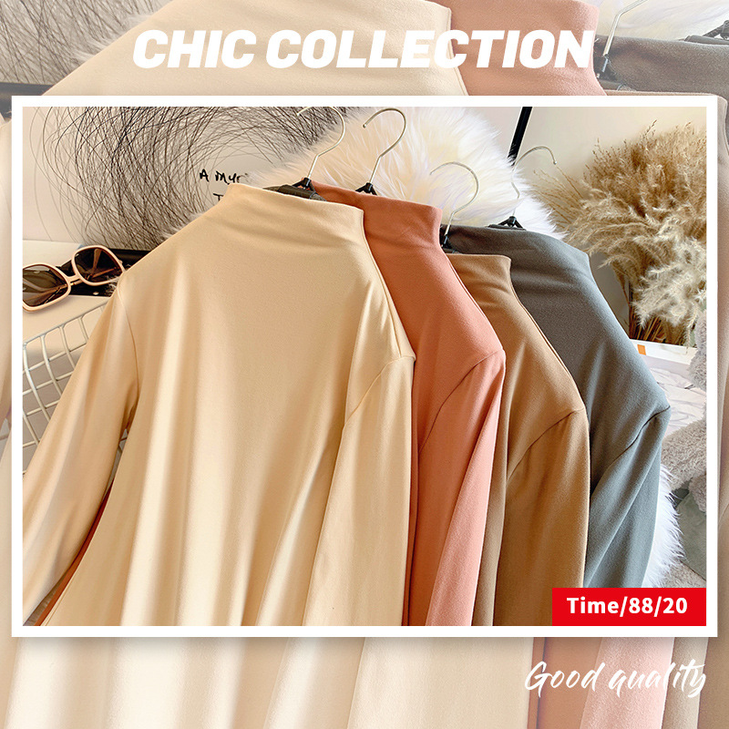 Milk Silk Dralon Double-Sided Brushed Half Turtleneck Bottoming Shirt Women&#039;s Autumn and Winter Korean-Style Long-Sleeved T-shirt Inner Mask Autumn Clothes