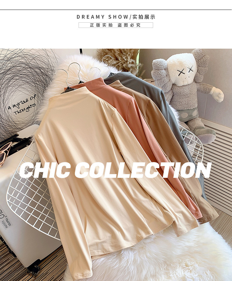 Milk Silk Dralon Double-Sided Brushed Half Turtleneck Bottoming Shirt Women's Autumn and Winter Korean-Style Long-Sleeved T-shirt Inner Mask Autumn Clothes