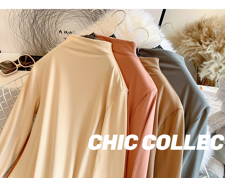 Milk Silk Dralon Double-Sided Brushed Half Turtleneck Bottoming Shirt Women's Autumn and Winter Korean-Style Long-Sleeved T-shirt Inner Mask Autumn Clothes