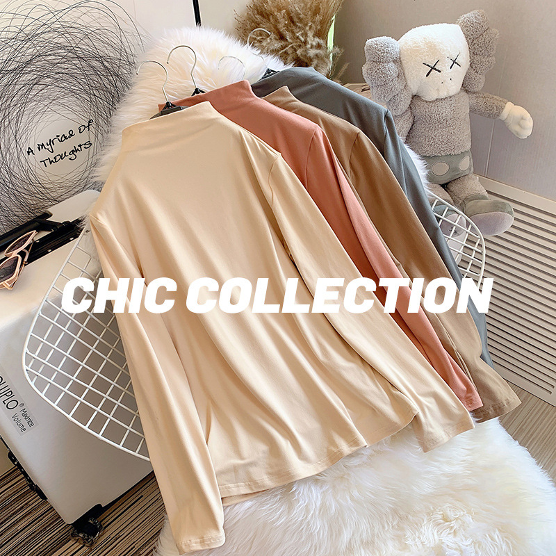 Milk Silk Dralon Double-Sided Brushed Half Turtleneck Bottoming Shirt Women&#039;s Autumn and Winter Korean-Style Long-Sleeved T-shirt Inner Mask Autumn Clothes