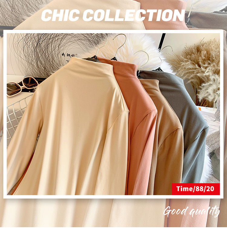 Milk Silk Dralon Double-Sided Brushed Half Turtleneck Bottoming Shirt Women's Autumn and Winter Korean-Style Long-Sleeved T-shirt Inner Mask Autumn Clothes