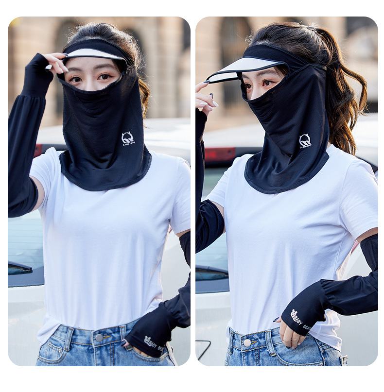 Summer Sun Protection Mask Female Ice Silk Mask Full Face Cover Face Neck Protection Thin UV Protection Riding Sun Hat Integrated