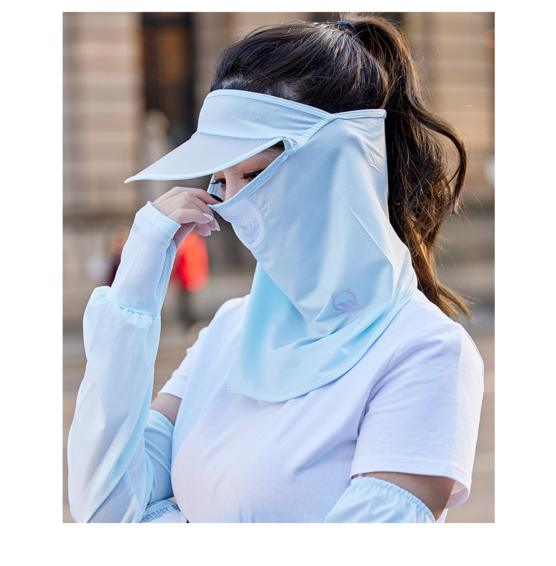 Summer Sun Protection Mask Female Ice Silk Mask Full Face Cover Face Neck Protection Thin UV Protection Riding Sun Hat Integrated