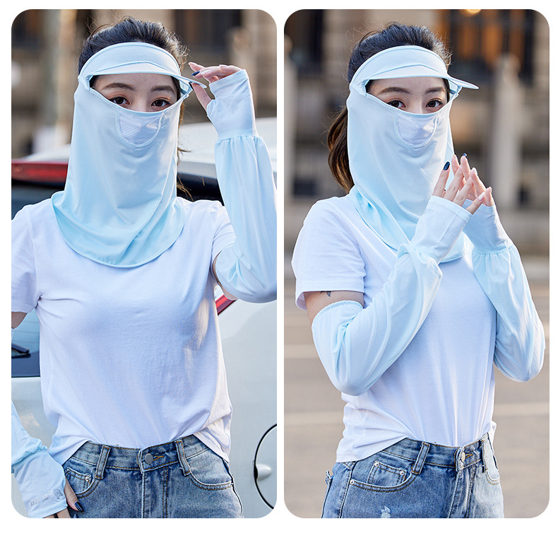 Summer Sun Protection Mask Female Ice Silk Mask Full Face Cover Face Neck Protection Thin UV Protection Riding Sun Hat Integrated