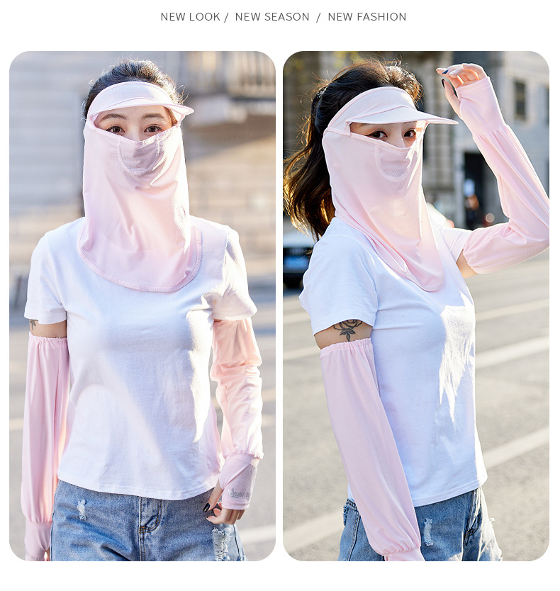 Summer Sun Protection Mask Female Ice Silk Mask Full Face Cover Face Neck Protection Thin UV Protection Riding Sun Hat Integrated