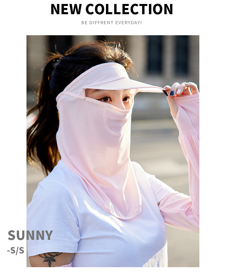 Summer Sun Protection Mask Female Ice Silk Mask Full Face Cover Face Neck Protection Thin UV Protection Riding Sun Hat Integrated