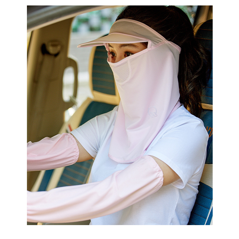 Summer Sun Protection Mask Female Ice Silk Mask Full Face Cover Face Neck Protection Thin UV Protection Riding Sun Hat Integrated