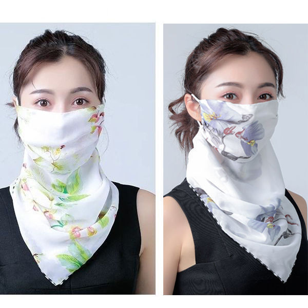 Spring and Summer Sun Protection Mask Neck Protection Women's Thin Chiffon Breathable Mask Cycling UV Protection Small Silk Scarf Mask