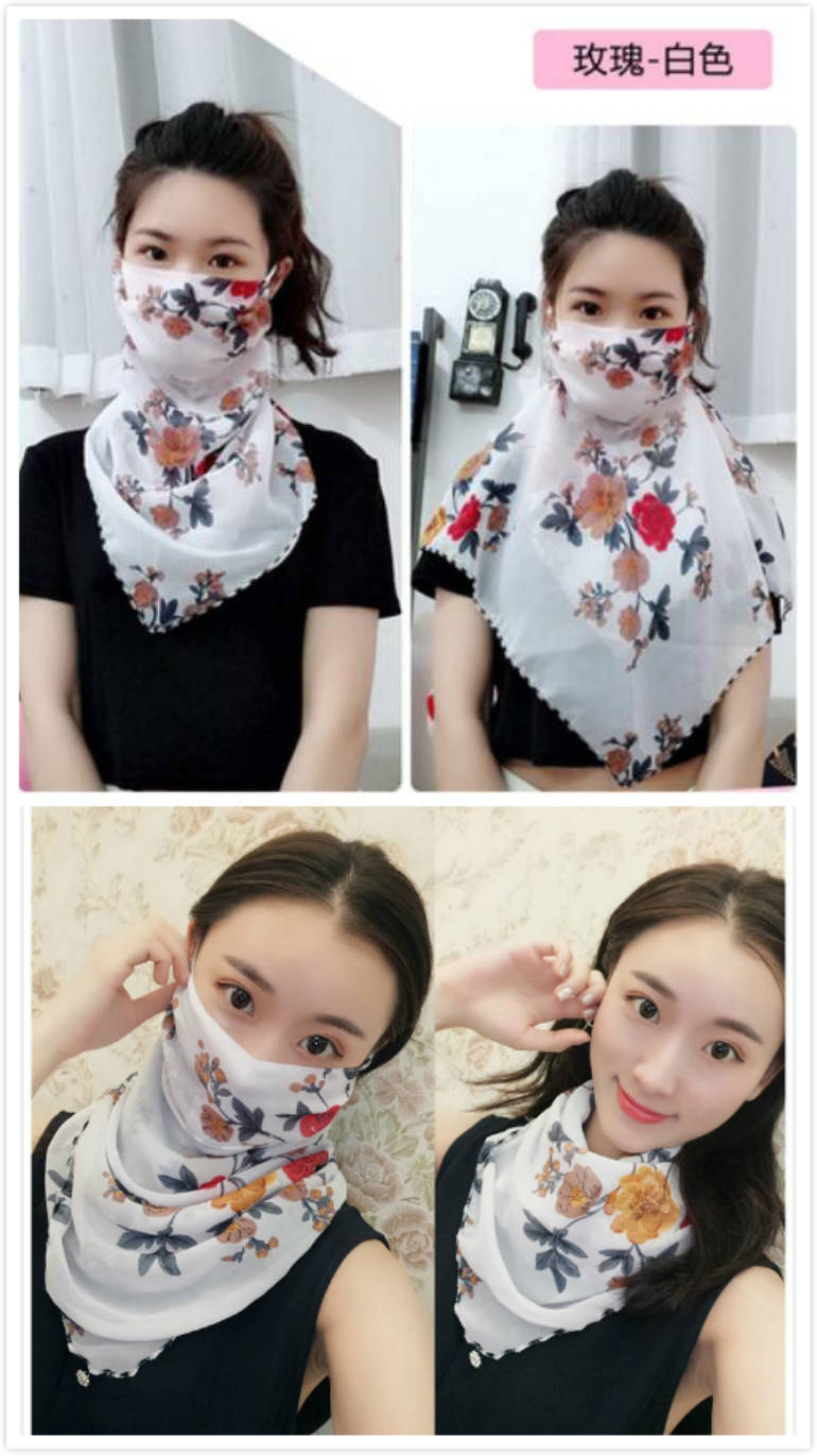 Spring and Summer Sun Protection Mask Neck Protection Women's Thin Chiffon Breathable Mask Cycling UV Protection Small Silk Scarf Mask