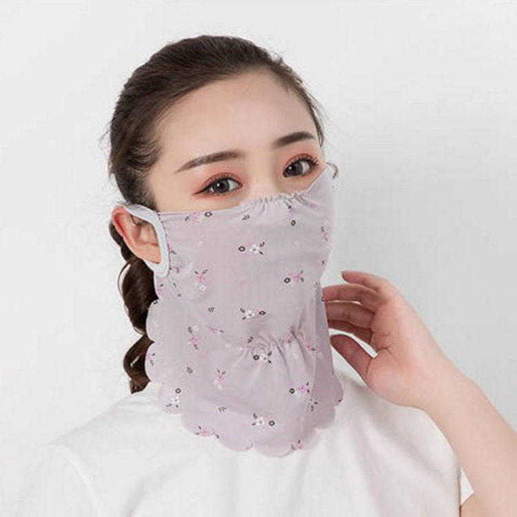 Stall Supply Sun Protection Mask Neck Protection Female Cycling Sun-Proof Breathable Ice Silk Small Floral Mask Dustproof UV Protection