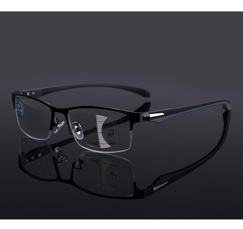 Color-Changing Presbyopic Glasses Dual-Use Anti-Blue Light Progressive Multi-Focus Smart Zoom Metal Business Presbyopic Glasses