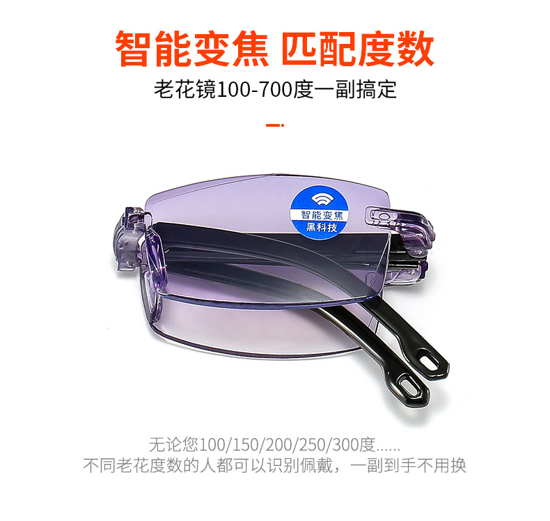 New Frameless Folding Trimming Presbyopic Glasses One-Piece Presbyopic Glasses Anti-Blue Light Presbyopic Glasses Smart Zoom Old