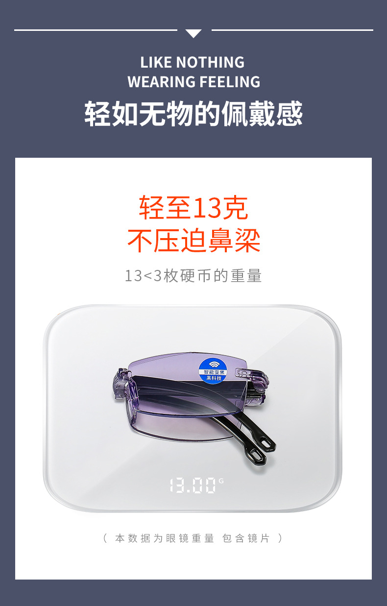 New Frameless Folding Trimming Presbyopic Glasses One-Piece Presbyopic Glasses Anti-Blue Light Presbyopic Glasses Smart Zoom Old