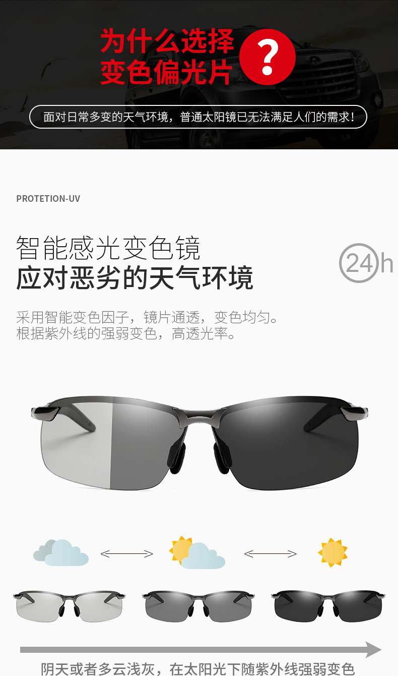 2021 3043 Polarized Sunglasses Men's Smart Color Changing Day and Night Dual-Purpose Sunglasses Driving Fishing Glasses