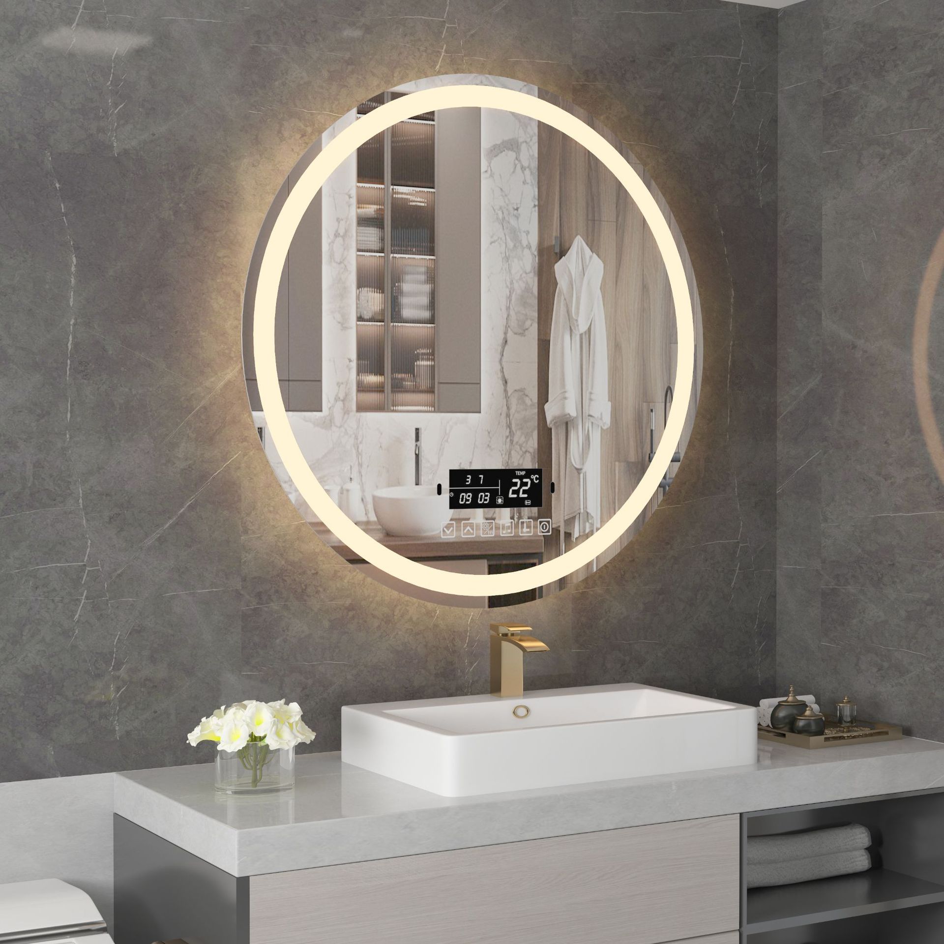 Smart Fashion Trending Bathroom Mirror Wall-Mounted Bathroom Mirror with Light Led Bathroom Mirror Luminous Antifog Glasses