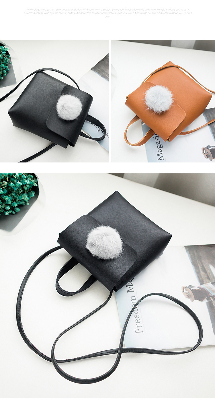 Factory Wholesale Women's Shoulder Fur Ball Bag 2018 New Korean Style Women's Crossbody Shell Shape Mobile Phone Bag 97