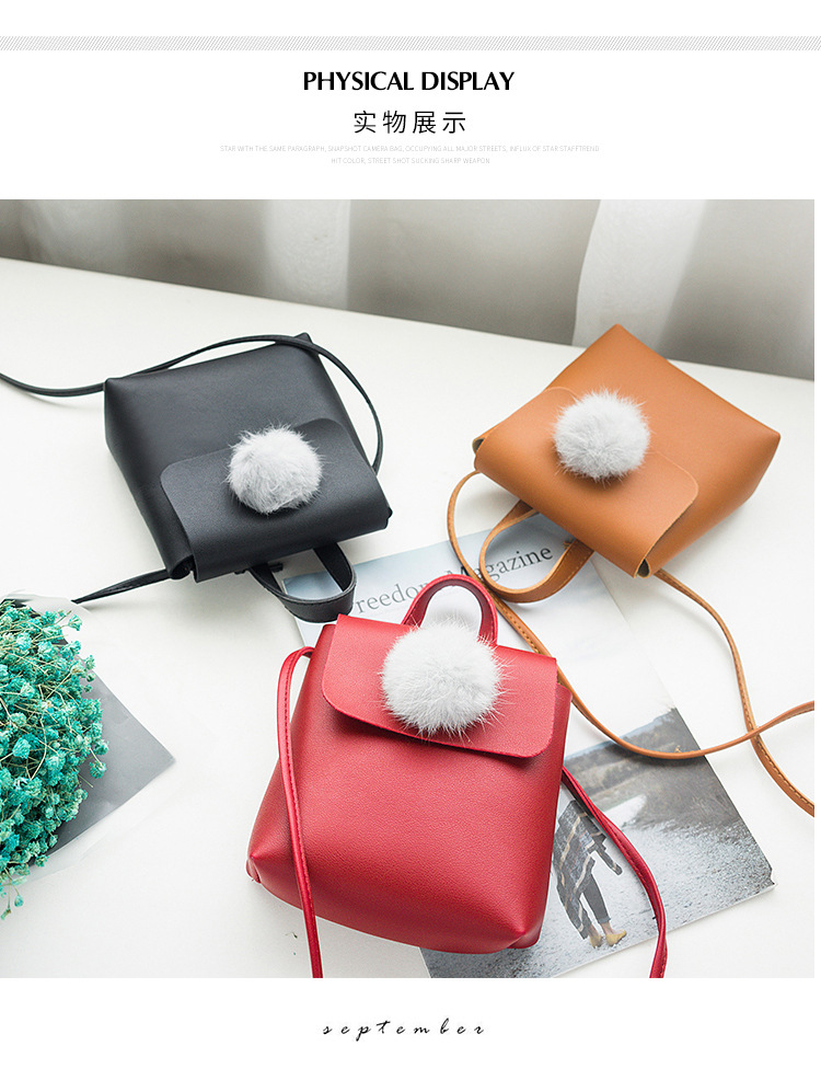 Factory Wholesale Women's Shoulder Fur Ball Bag 2018 New Korean Style Women's Crossbody Shell Shape Mobile Phone Bag 97