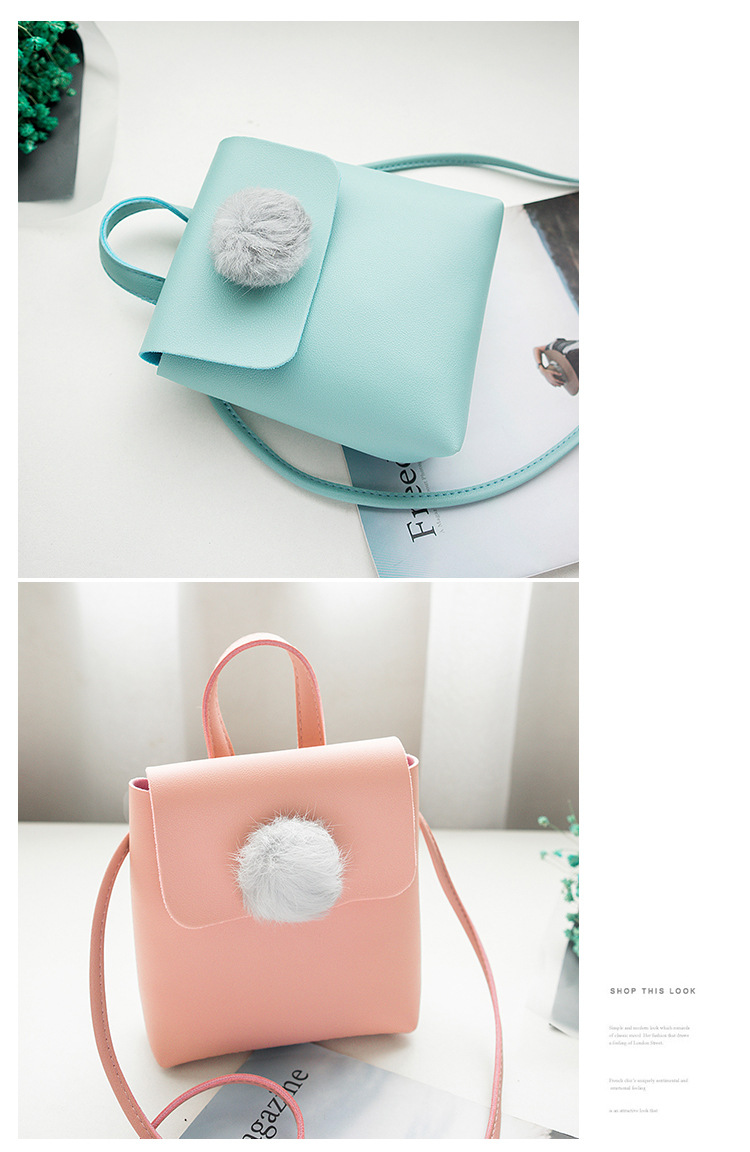 Factory Wholesale Women's Shoulder Fur Ball Bag 2018 New Korean Style Women's Crossbody Shell Shape Mobile Phone Bag 97