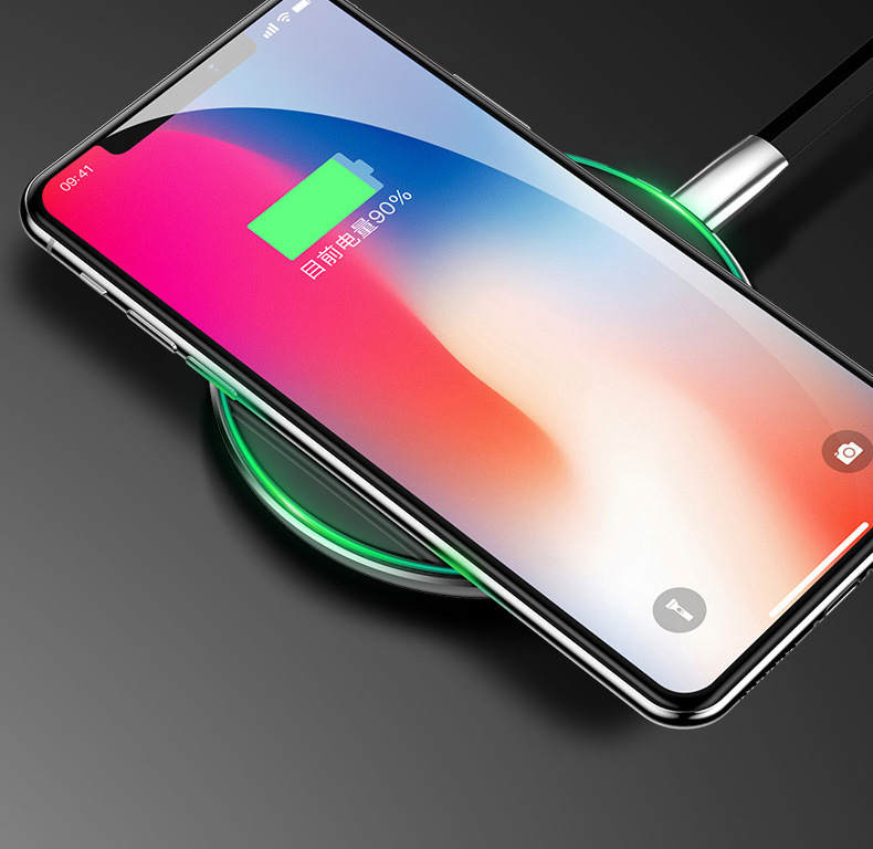 Ultra-thin wireless block charging QI round transmitter aluminum alloy wireless charger is suitable for iphone8 quick charging 9v Ultra-thin wireless block charging QI round transmitter aluminum alloy wireless charger is suitable for iphone8 quick charging 9v