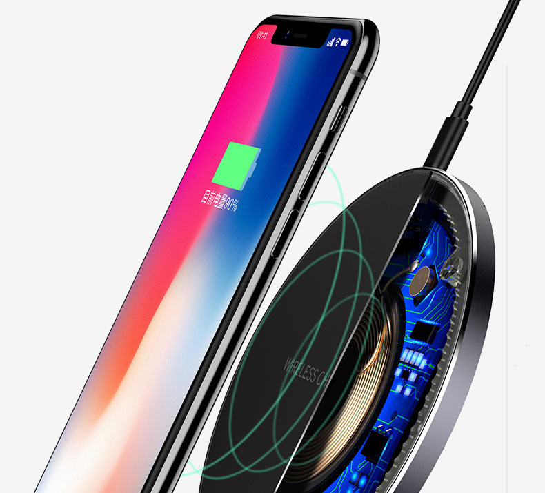 Ultra-thin wireless block charging QI round transmitter aluminum alloy wireless charger is suitable for iphone8 quick charging 9v Ultra-thin wireless block charging QI round transmitter aluminum alloy wireless charger is suitable for iphone8 quick charging 9v