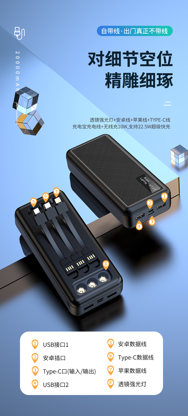 With Cable Power Bank 30000 MA Large Capacity Wireless Charger Digital Display Mobile Power Supply Factory Customized Logo With Cable Power Bank 30000 MA Large Capacity Wireless Charger Digital Display Mobile Power Supply Factory Customized Logo