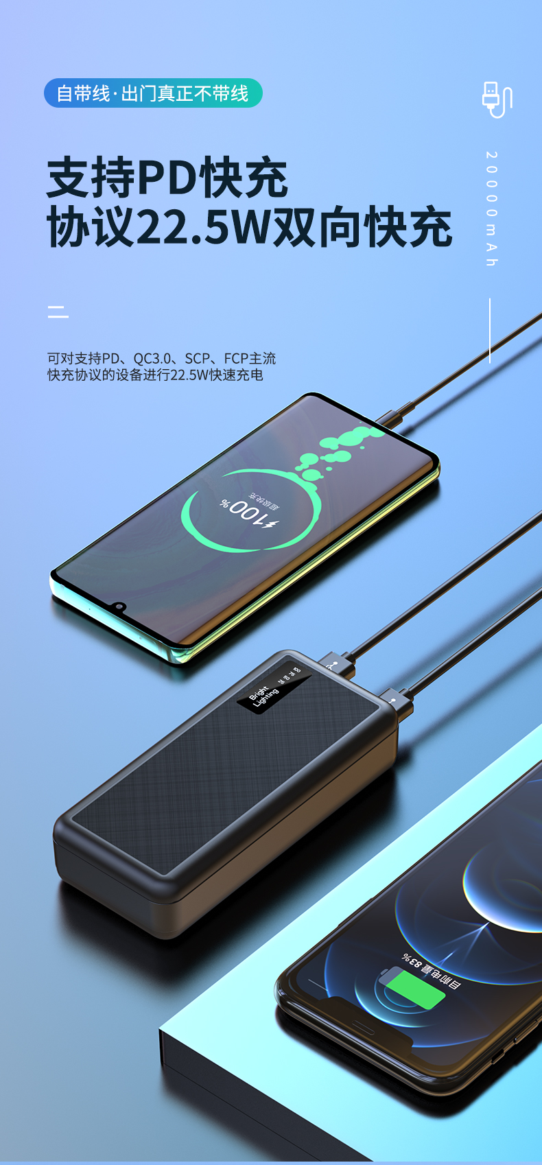 With Cable Power Bank 30000 MA Large Capacity Wireless Charger Digital Display Mobile Power Supply Factory Customized Logo With Cable Power Bank 30000 MA Large Capacity Wireless Charger Digital Display Mobile Power Supply Factory Customized Logo
