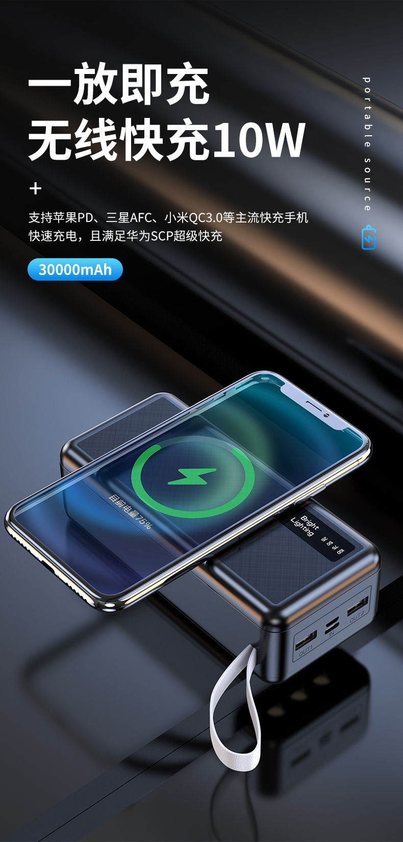 With Cable Power Bank 30000 MA Large Capacity Wireless Charger Digital Display Mobile Power Supply Factory Customized Logo With Cable Power Bank 30000 MA Large Capacity Wireless Charger Digital Display Mobile Power Supply Factory Customized Logo