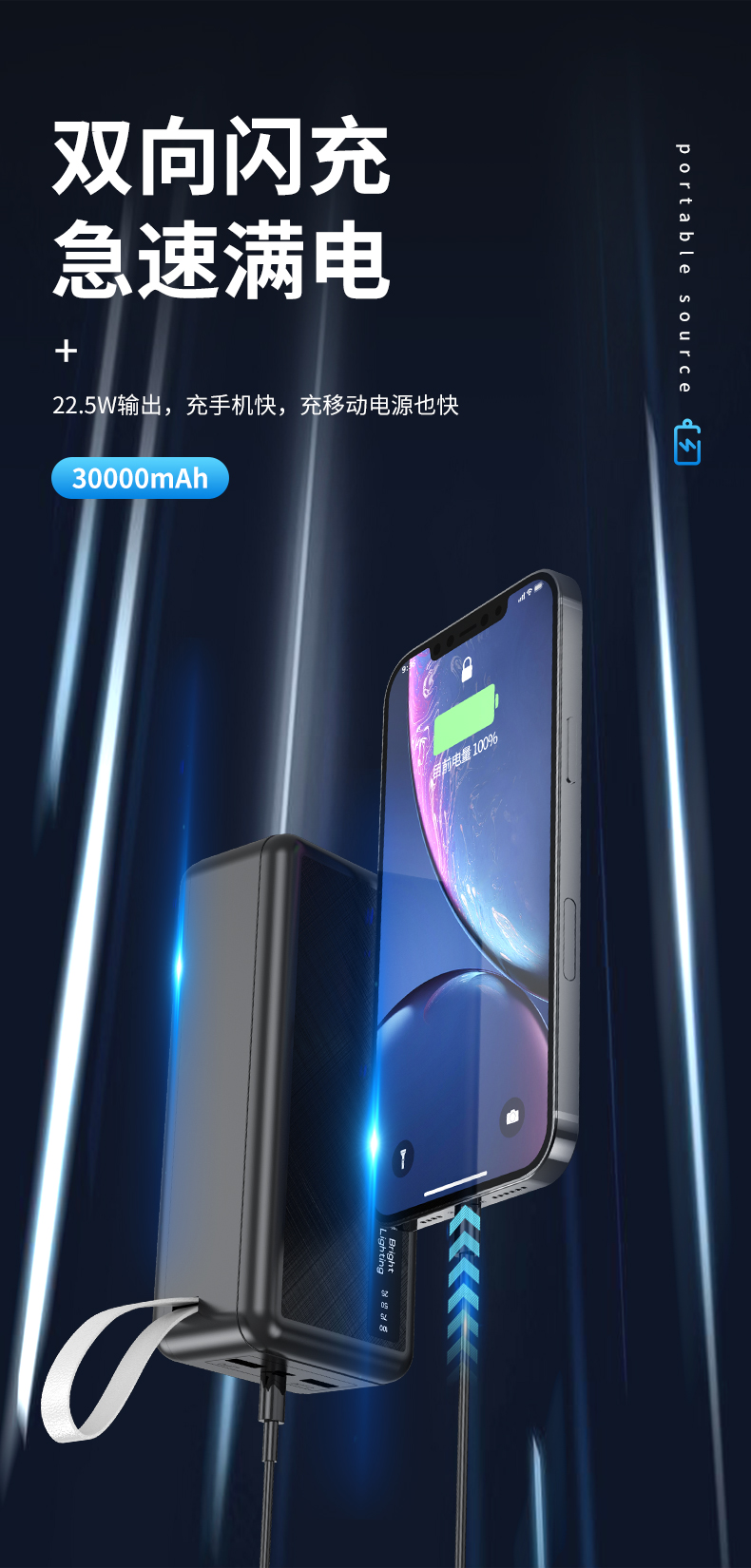 With Cable Power Bank 30000 MA Large Capacity Wireless Charger Digital Display Mobile Power Supply Factory Customized Logo With Cable Power Bank 30000 MA Large Capacity Wireless Charger Digital Display Mobile Power Supply Factory Customized Logo