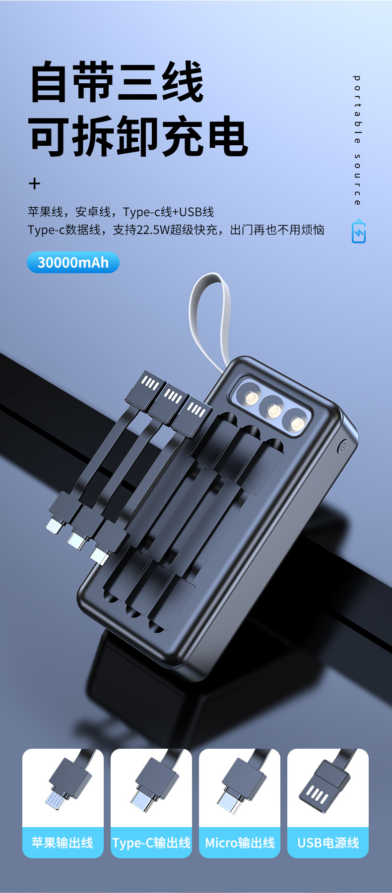 With Cable Power Bank 30000 MA Large Capacity Wireless Charger Digital Display Mobile Power Supply Factory Customized Logo With Cable Power Bank 30000 MA Large Capacity Wireless Charger Digital Display Mobile Power Supply Factory Customized Logo