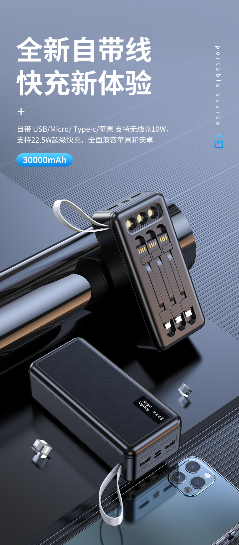With Cable Power Bank 30000 MA Large Capacity Wireless Charger Digital Display Mobile Power Supply Factory Customized Logo With Cable Power Bank 30000 MA Large Capacity Wireless Charger Digital Display Mobile Power Supply Factory Customized Logo