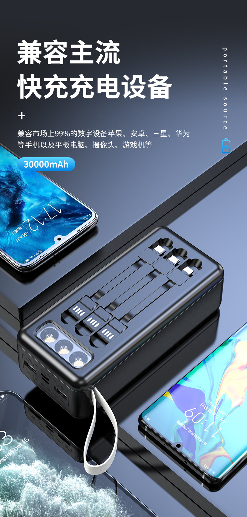 With Cable Power Bank 30000 MA Large Capacity Wireless Charger Digital Display Mobile Power Supply Factory Customized Logo With Cable Power Bank 30000 MA Large Capacity Wireless Charger Digital Display Mobile Power Supply Factory Customized Logo